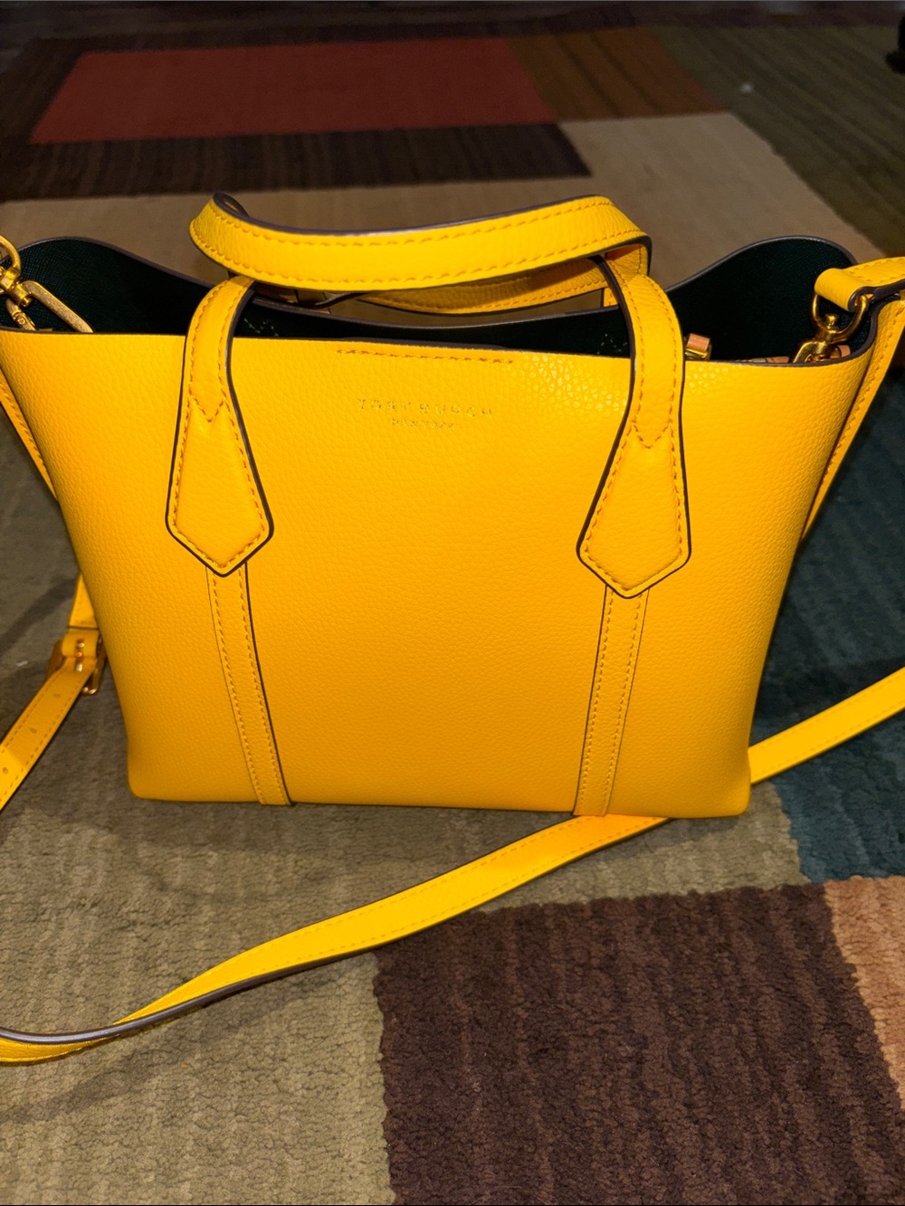 Tory Burch Yellow Leather Tote Bag with Crossbody Strap